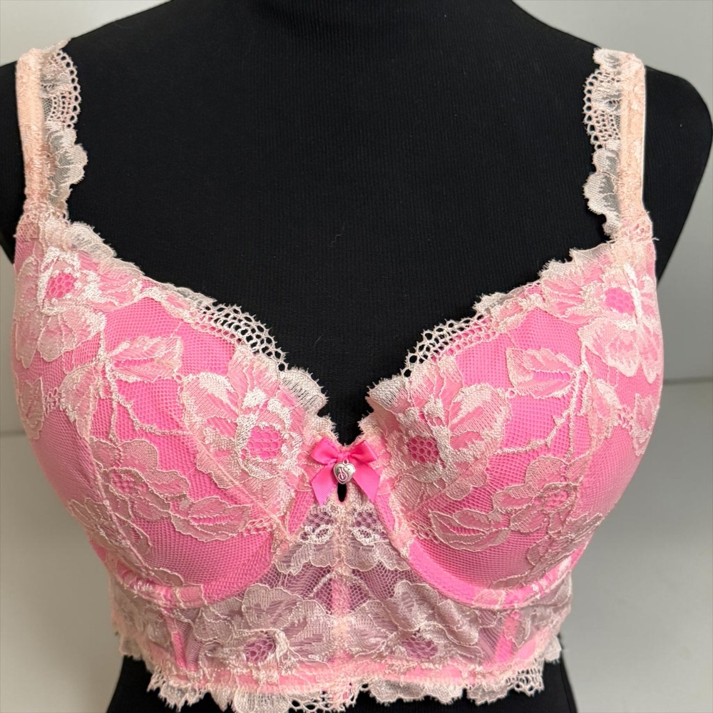 Victorias Secret Body by Victoria Lined Demi Bra Pink Floral Lace 36D